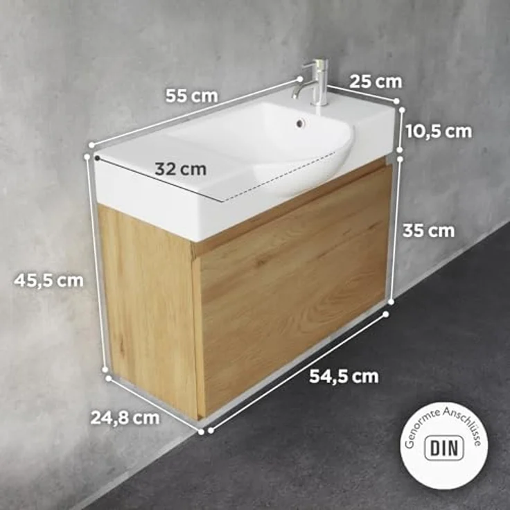 Alpenberger Badmöbel-Set Waschbecken mit Unterschrank 55 cm Breit, (Badezimmermöbel Waschtisch, Badschrank Schmal), Waschbeckenunterschrank mit Softclose – Bild 7