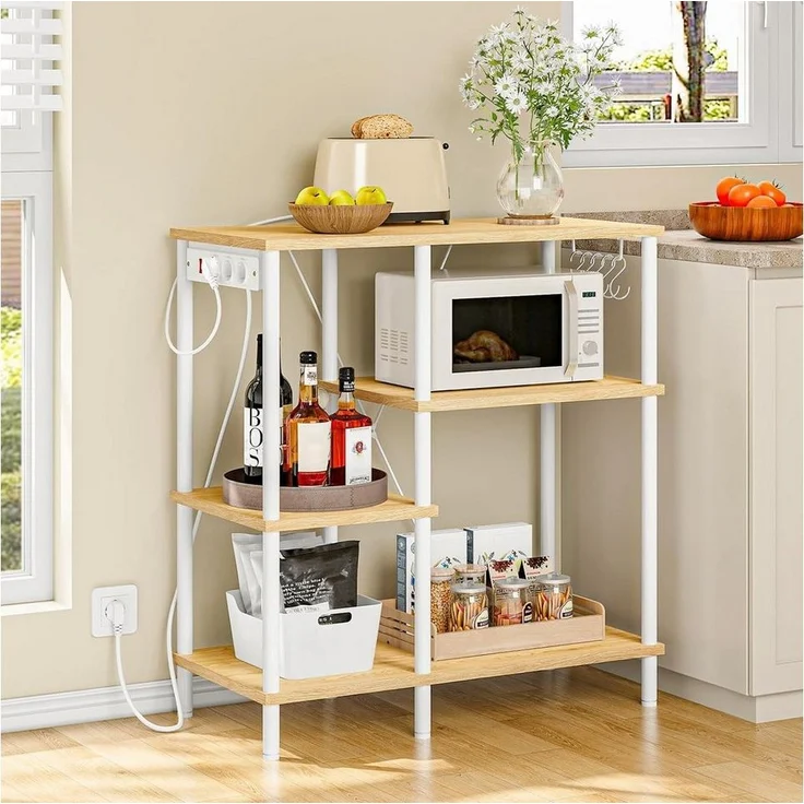 Hoobro Küchenregal Standregal mit Steckdosen, Bäckerregal mit 5 S-Haken, Mikrowellen-Regal, 38 x 80 x 86 cm – Bild 1