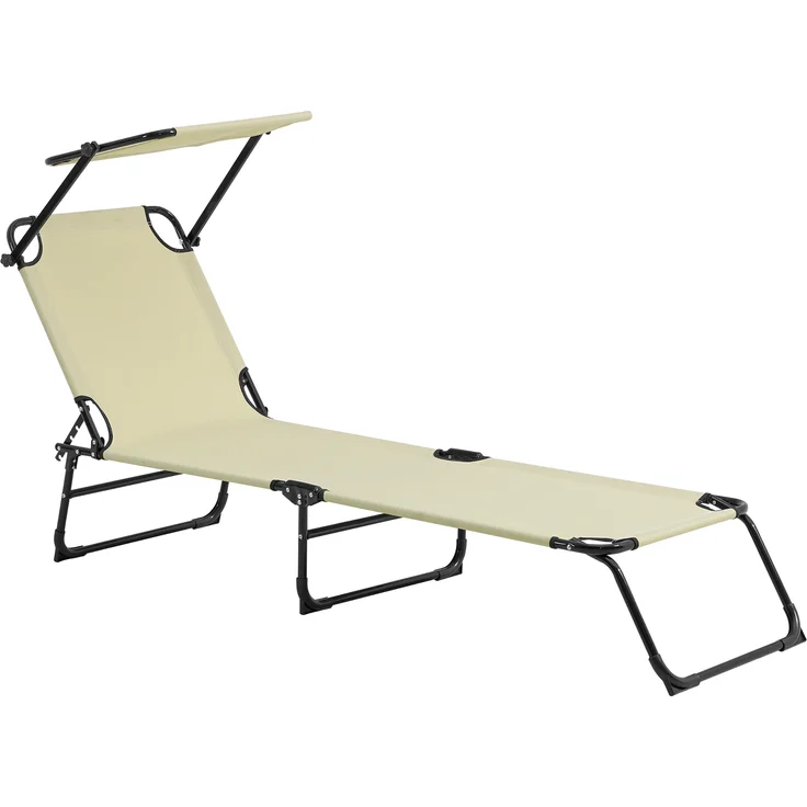 2er Set Sonnenliege Lomeda mit Sonnendach 187x53x27cm Creme [casa. pro] – Bild 2