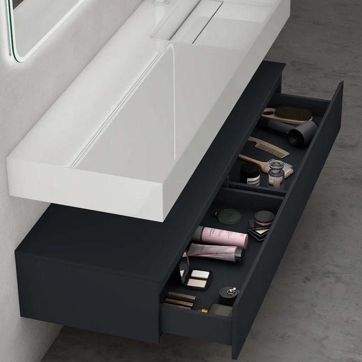 doporro Waschbeckenunterschrank Badmöbel Set Holzstruktur Schubladen Unterschrank Soft-Close MDF UP – Bild 3