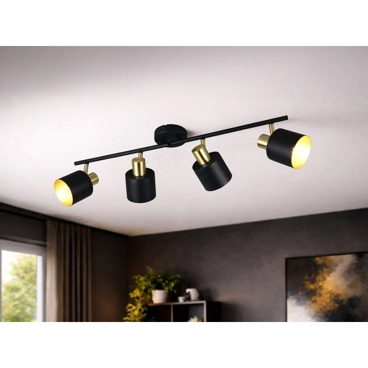 Retro Deckenstrahler EVA 4-flammig aus Metall Schwarz Gold, Breite 78cm – Bild 5