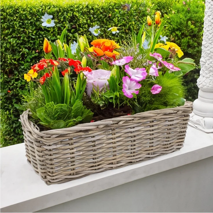 Spetebo Blumentopf Weide Pflanzkorb natur (Stück, 1 St, Flechtkorb), Rattan Blumenkorb mit Folie – Bild 3