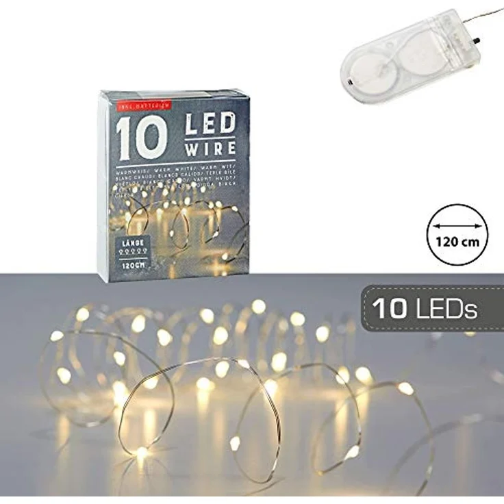 CEPEWA LED-Lichterkette, Batterie Draht silber 10 LEDs 0,9m – Bild 2