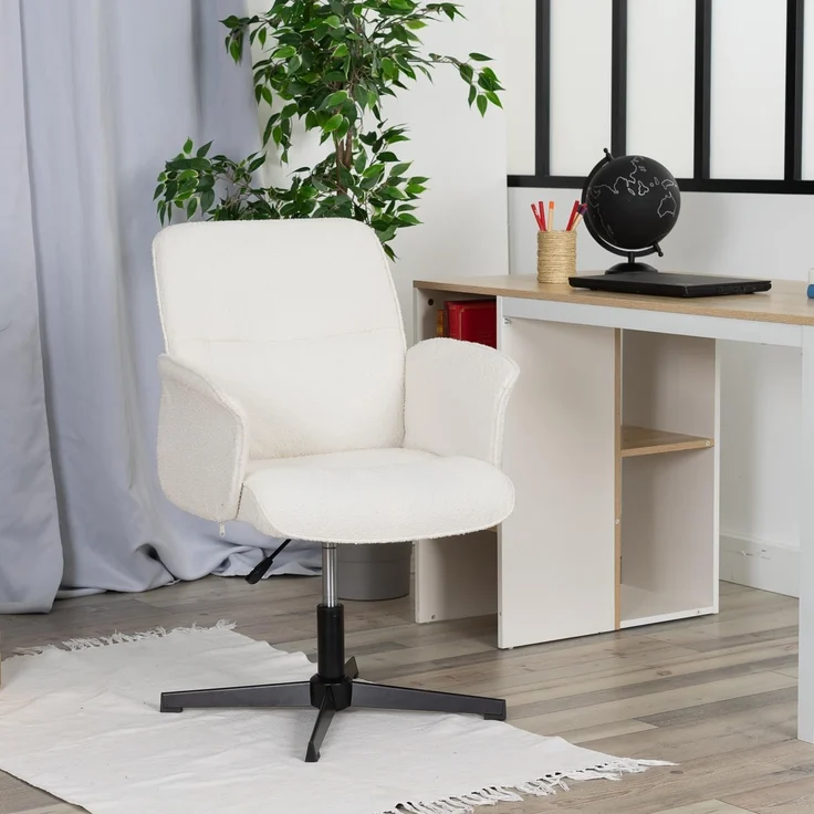 MEUBLE COSY Bürostuhl Ergonomisch Schreibtischstuhl mit höhenverstellbar Armlehnen 360° Drehbar Schminkstuhl Sessel für Büro Wohnzimmer Schlafzimmer Vanity, Bouclé Frottier, Weiß – Bild 2
