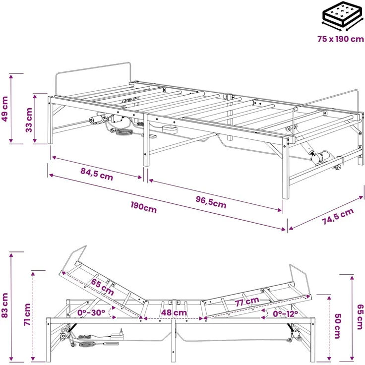 vidaXL Elektrisch verstellbares Bettgestell Schwarz 75 x 190 cm Stahl 42021376 – Bild 11