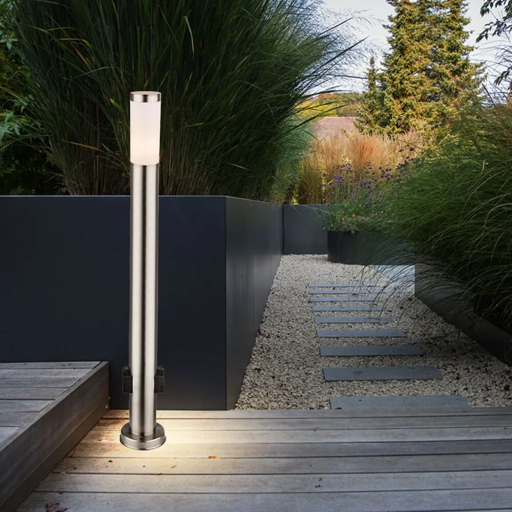 Stehlampe, 2x Steckdose, Edelstahl, silber, H 110 cm – Bild 6