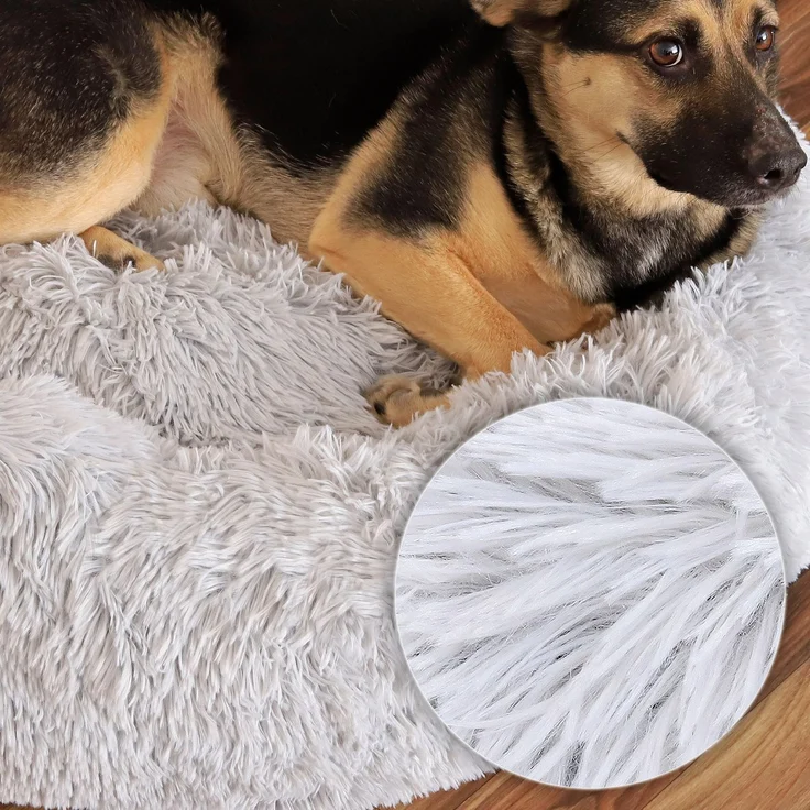 lionto Donut Hundebett, rundes Hundesofa mit Plüschbezug & Anti-Rutsch-Noppen, weich & gemütlich, 70 cm Durchmesser, hellgrau – Bild 4