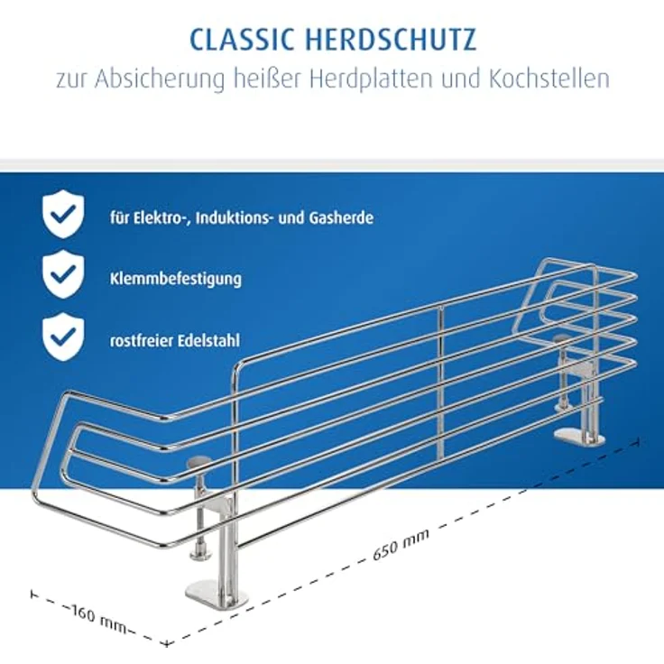 Reer Herdschutzgitter CLASSIC zum Klemmen aus Edelstahl, extra sicher, für 99% aller Küchen geeignet, silber – Bild 5