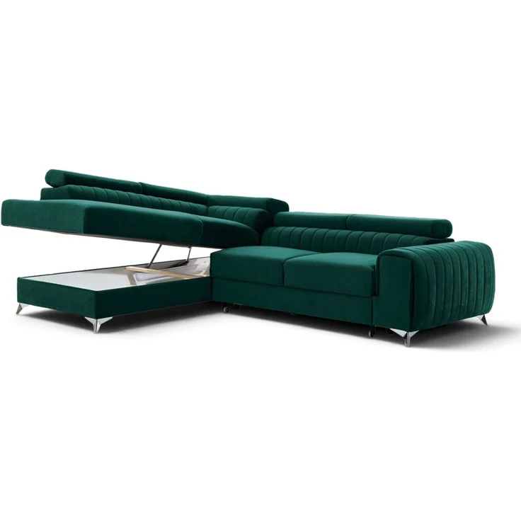 Ecksofa mit Schlaffunktion Sofa ELENI Stoff Monolith Grün Ottomane Links – Bild 2