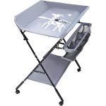 SABUIDDS Wickeltisch Klappbarer und tragbarer Baby Wickelkombi auf Rollen Wickelkommode 3 stufig-höhenverstellbare Wickelkommde, mit Wickelauflage, Sicherheitsgurt und Ablagefächern (Grau)