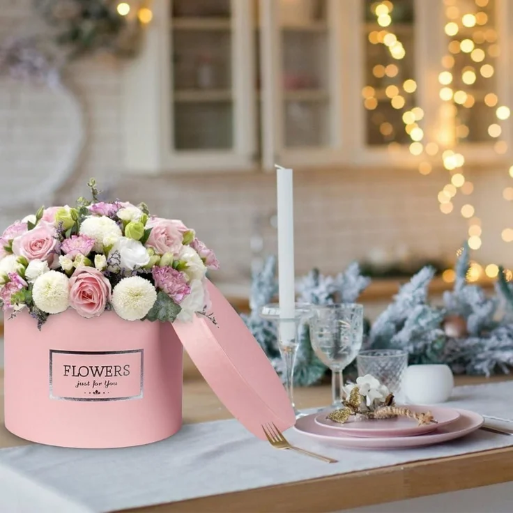3er Set Runde Blumen-Geschenkboxen mit Deckel - Rosa Ø15/17/20cm – Bild 3