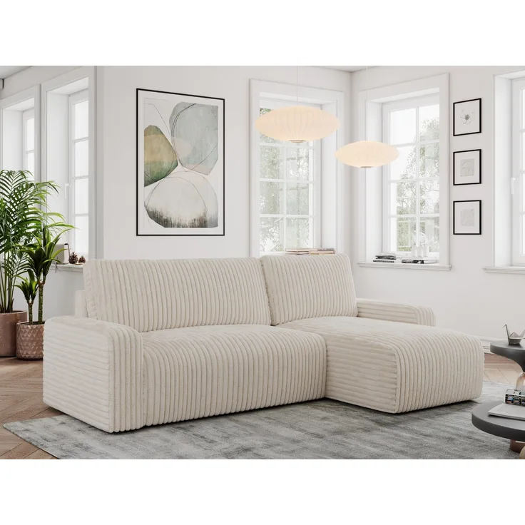 Ecksofa L-form, mit Schlaffunktion und Bettkasten - ARGOS, Beige, Cord