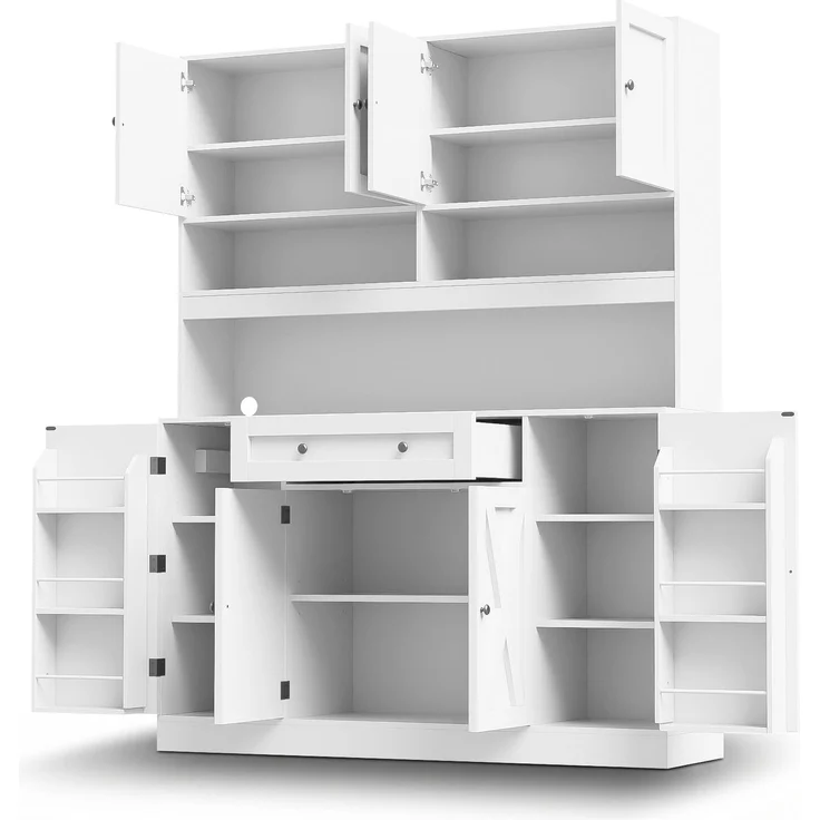 ZUBALIYA Buffetschrank 140x40x185 cm, mit verstellbaren Einlegeböden, aus MDF, Weiß – Bild 8