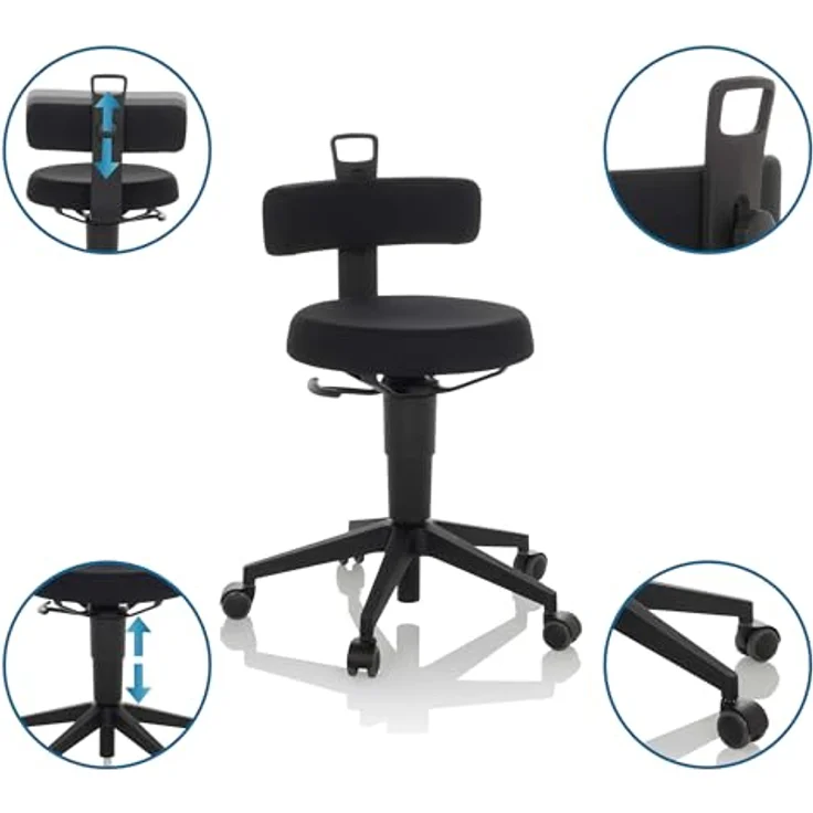 hjh OFFICE Balancestuhl höhenverstellbar TOP WORK FLEX beweglicher Arbeitshocker mit Rückenlehne, Stoff Schwarz – Bild 6