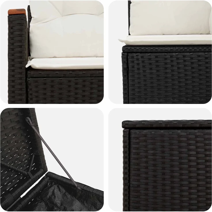 vidaXL Sofa Set 5 stk. Schwarz und Cremeweiß Polyrattan und Stahl 3447929 – Bild 6