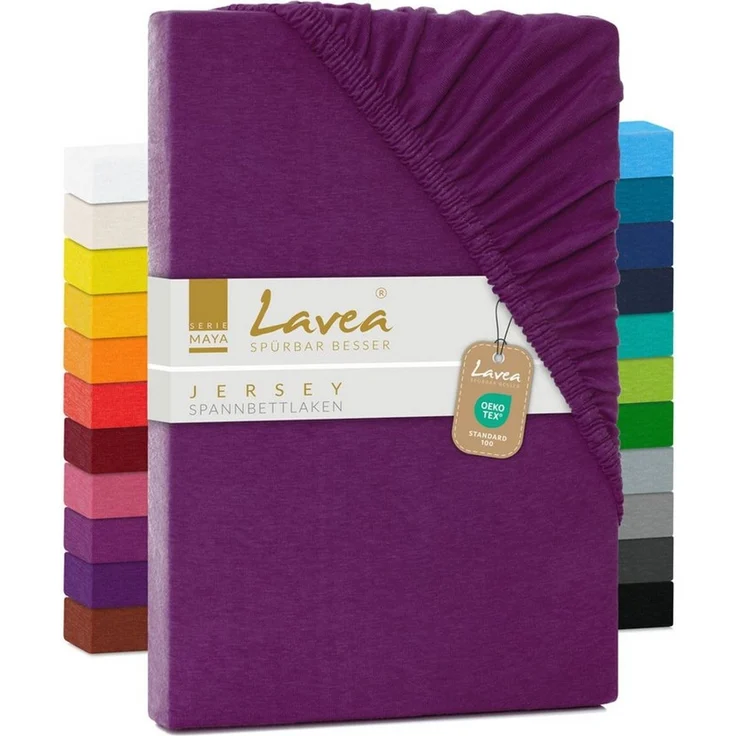 Kinder Jersey Spannbettlaken, Spannbetttuch, Lavea Serie Maya, 60x130 cm | 70x140 cm, Fliederlila, 100% Baumwolle, hochwertige Verarbeitung, mit Gummizug – Bild 1