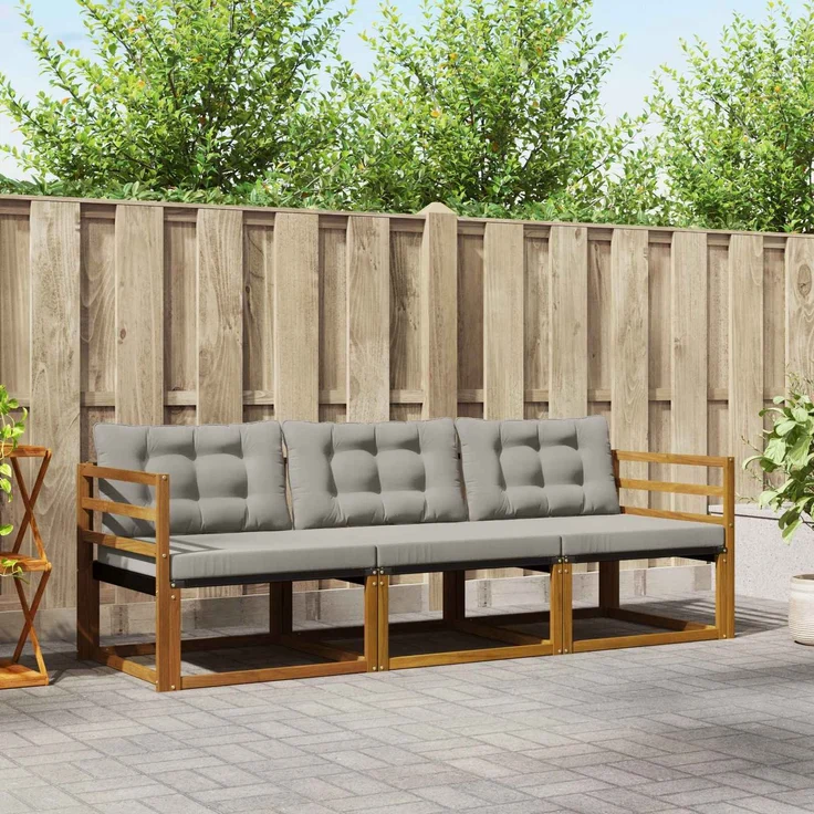 vidaXL Outdoor-Sofagarnitur 3 stk. 3-Sitzer Natur und Hellgrau 3369134 – Bild 1