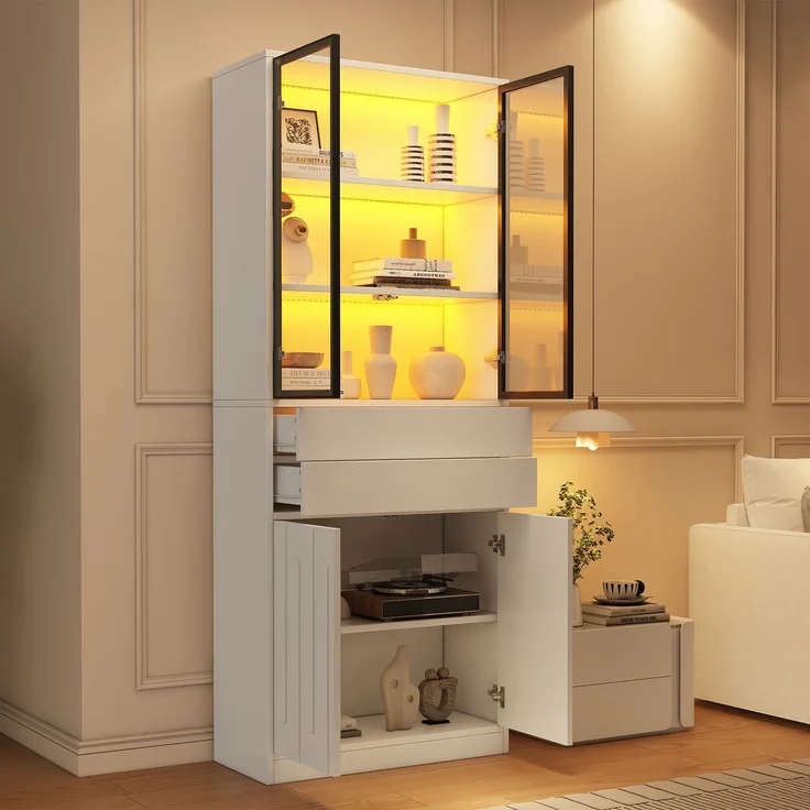 ZUBALIYA Schrank 70x34 cm mit LED-Beleuchtung mit Schubladen in Weiß, ideale Lösung für kleine Räume, robuste Verarbeitung, langlebige Materialien, einfache Selbstmontage – Bild 2
