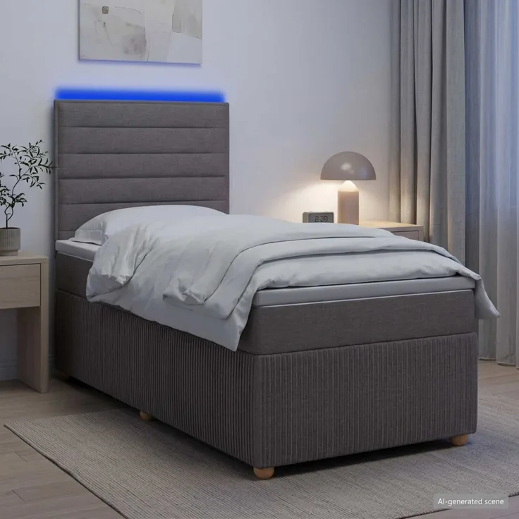 vidaXL LED Boxspringbett mit Matratze Taupe 80 x 200 cm Stoff 3455724