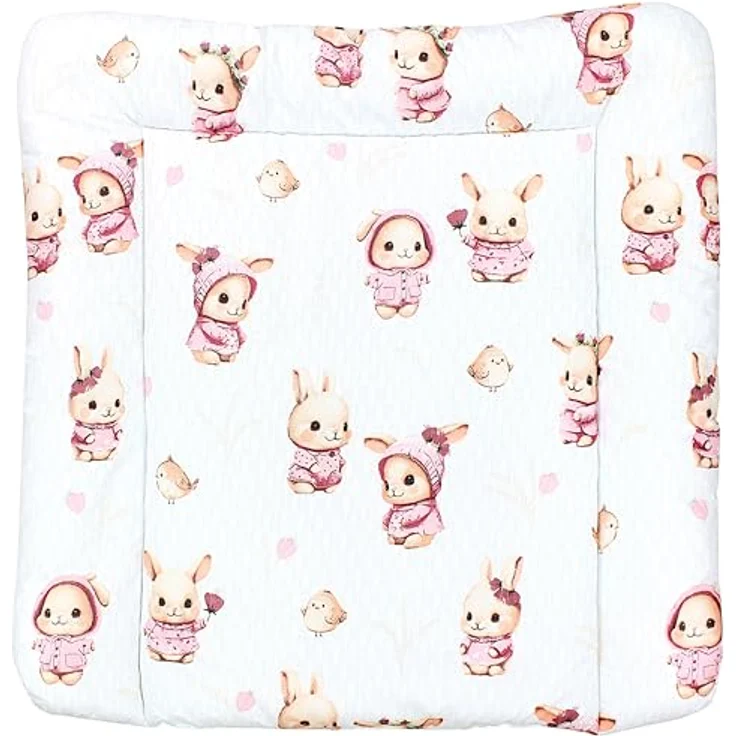 TupTam Baby Wickeltischauflage mit Baumwollbezug Gemustert, Farbe: Kaninchen/Rosa, Größe: 75x85 cm – Bild 2