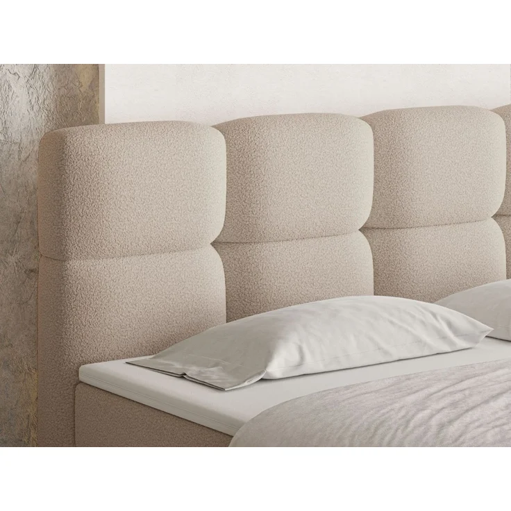 GRAINGOLD Rivon Doppelbett 180x200, Boxspringbett, zwei Bettkästen, mit Kopfteil, Modern Stil, Bouclé-Stoff, Beige – Bild 7