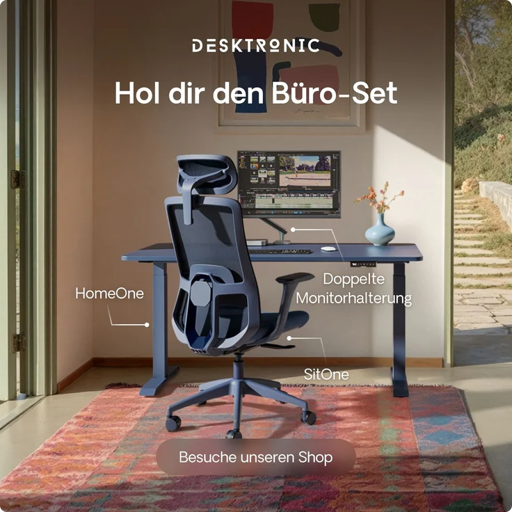 Desktronic HomeOne Elektrisch höhenverstellbarer Schreibtisch 160x80cm Weiß/Blau mit Memory-Funktion, Anti-Kollisions Technologie, USB-A und USB-C-Ladeanschlüssen – Bild 9