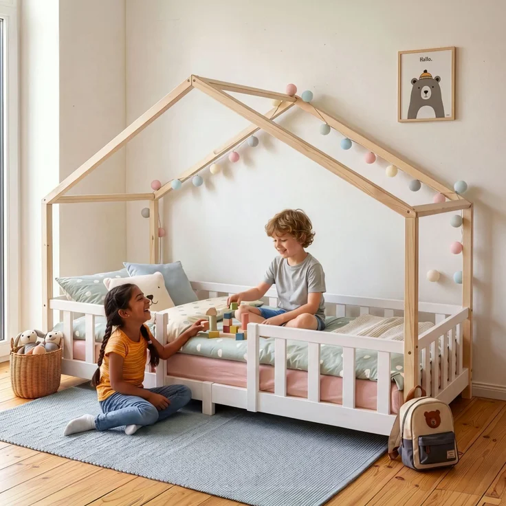 Kinderbett Treviolo 90x200 cm Weiß / Natur [en. casa] – Bild 3