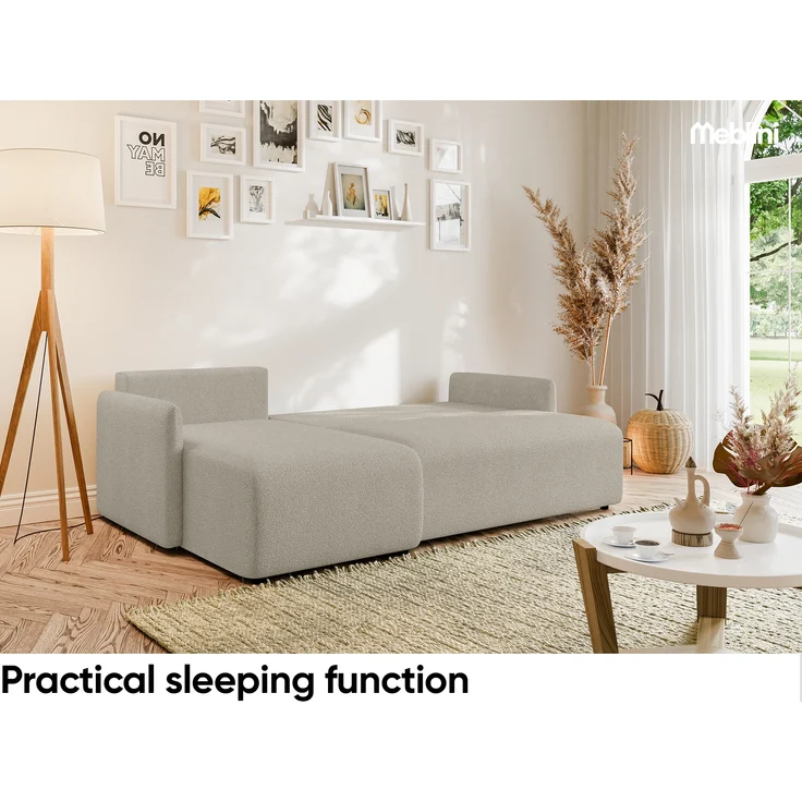 MEBLINI Schlafcouch mit Bettkasten – VESPER – 215x147x94cm – Links - Beige Boucle - Kleines Ecksofa mit Schlaffunktion - Sofa mit Relaxfunktion und Kissen - Kleine Couch L-Form – Eckcouch – Bild 5