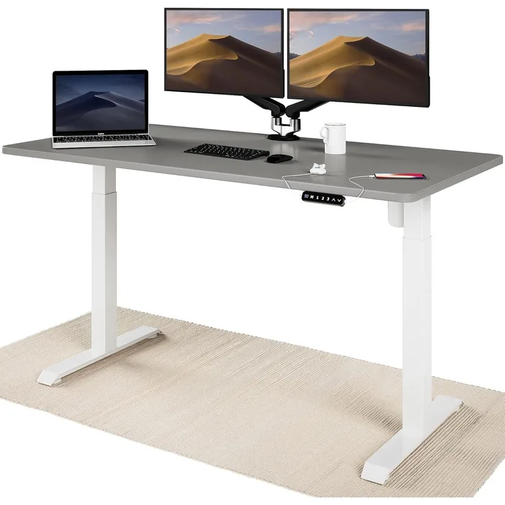 Höhenverstellbarer Schreibtisch (160x80 cm) - Sitz- & Stehpult mit Ladebuchsen - Schreibtisch Höhenverstellbar Elektrisch Touchscreen & Stahlfüßen - Schreibtisch Höhenverstellbar von Desktronic