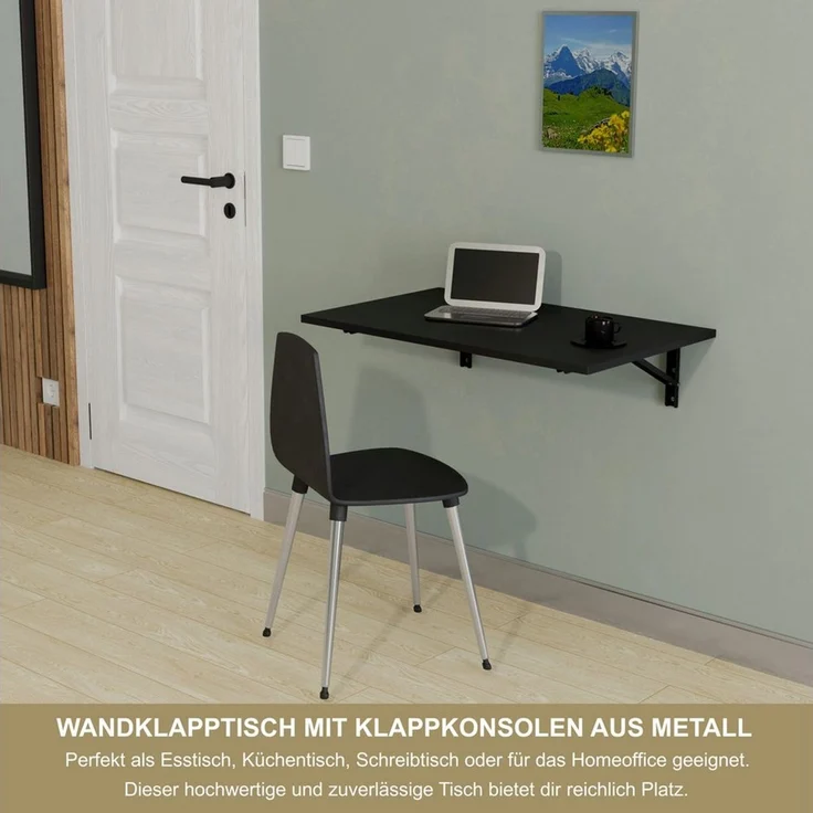 KDR Produktgestaltung Klapptisch 80x50 Wandklapptisch Esstisch Küchentisch Schreibtisch Wand Tisch, Schwarz