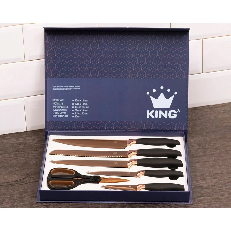 KING Messer-Set TITANIUM ROSÉ (Set, 6-tlg), 5 Küchenmesser, 1 Schere, beschichtete Messer- und Scherenklinge – Bild 2