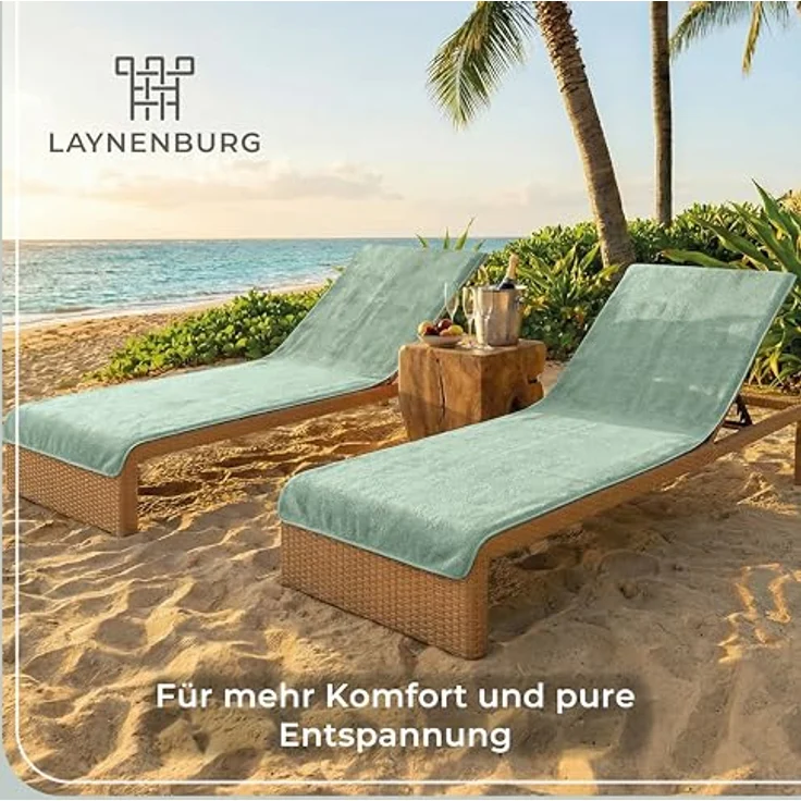 Laynenburg Liegenauflage Frottee Schonbezug aus 100% Baumwolle für Gartenliege, (1 St), Sonnenliege - Liegenbezug mit Umschlag für Standliege in 75x200 cm – Bild 7