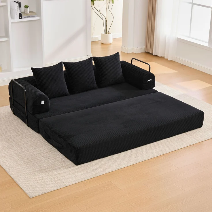 ZUBALIYA Ecksofa 94x67 cm, mit Leiter, mit Cordbezug, mit breiten Armlehnen, modular aufgebaut, mit Schaumstoffpolsterung, Schwarz – Bild 18