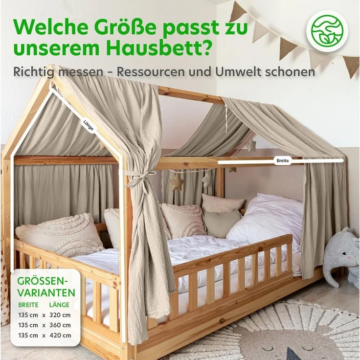 lilimaus Betthimmel Hausbett Himmel Gold aus 100% Musselin Baumwolle - 12 Farben (1-tlg), Musselin Hausbett Himmel mit Goldsternen, handgenäht – Bild 3