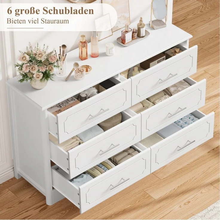 HOMECHO Kommode (2 St), Weiß 6 Schubladen, Moderner Schubladenschrank, 118x40x81cm – Bild 4