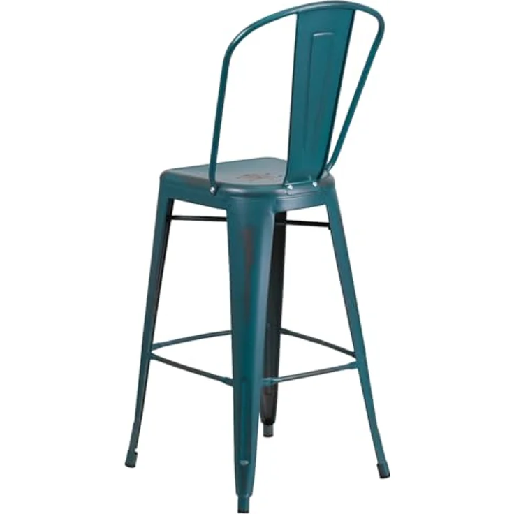 Flash Furniture Blake Barhocker mit Rückenlehne, kommerzielle Qualität, 76,2 cm hoch, Used-Look, Blaugrün, Metall, für drinnen und draußen, 4 Stück – Bild 9