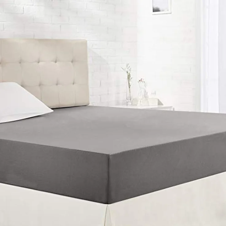 Amazon Basics Jersey Spannbettlaken, 100% Baumwolle, atmungsaktiv und maschinenwaschbar, für Matratzenhöhe bis 30 cm, 200 x 200 cm, Dunkelgrau – Bild 5