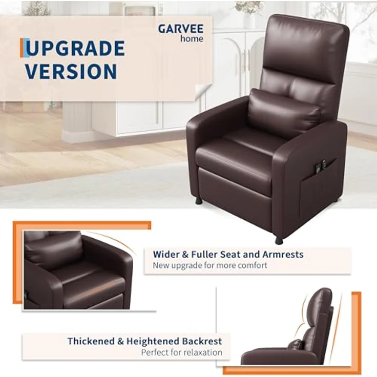 GarveeHome Fernsehsessel Elektrisch Relaxsessel Ruhesessel, massagesessel mit wärmefunktion, Verstellbarer Fernsehsessel mit Fußstütze, Einzelsofa,für Wohnzimmer, Schlafzimmer oder Büro – Bild 9