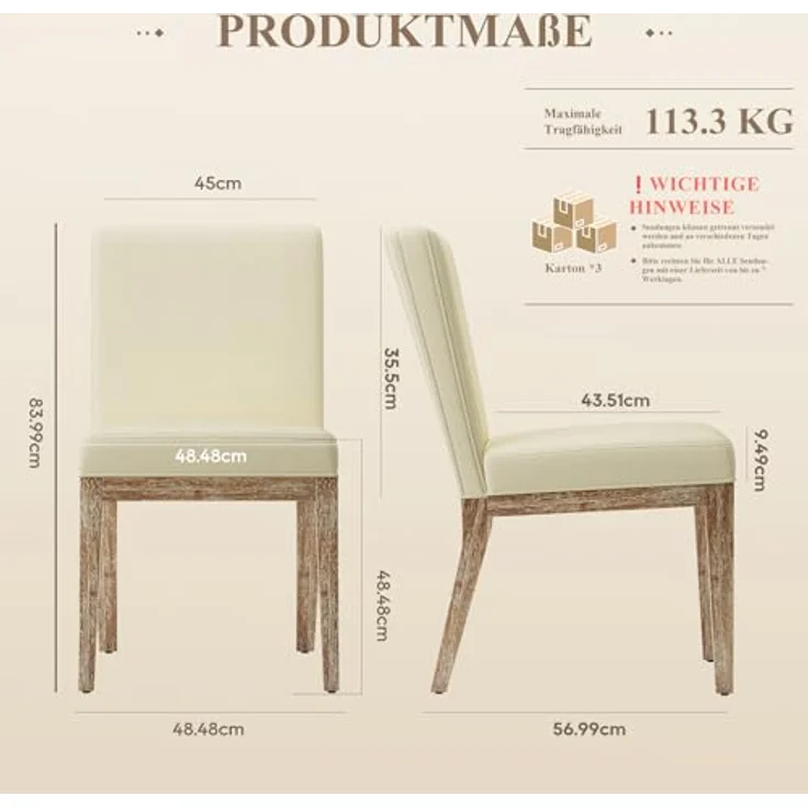 COLAMY Esszimmerstühle 6er Set, Moderne Esszimmerstühle mit Stoffbezug, Küchenstühle im Landhausstil für Restaurant und Wohnzimmer, Beige – Bild 3