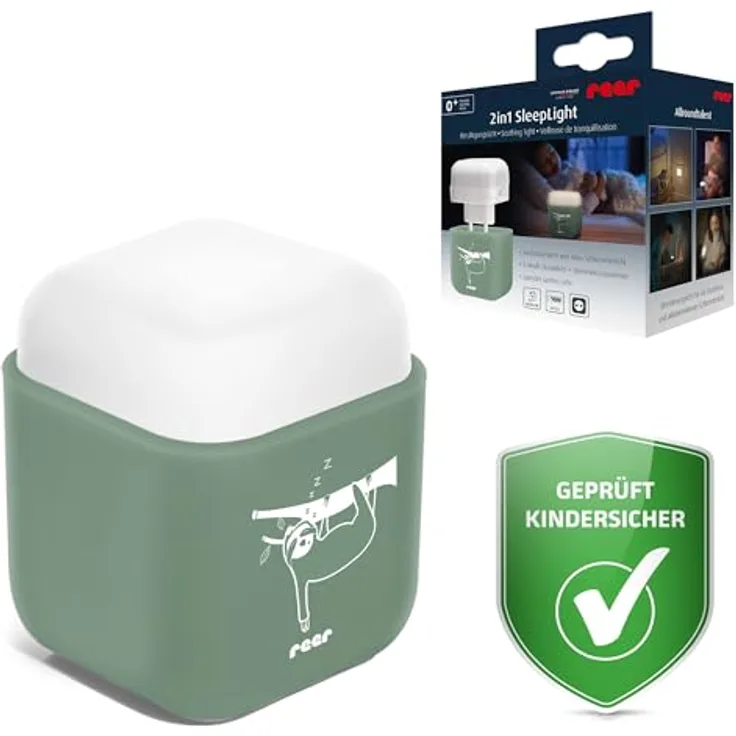 Reer SleepLight 2in1 Steckdosen-Nachtlicht mit Dämmerungssensor, energiesparende LED-Technologie, akkubetrieben, Eukalyptus