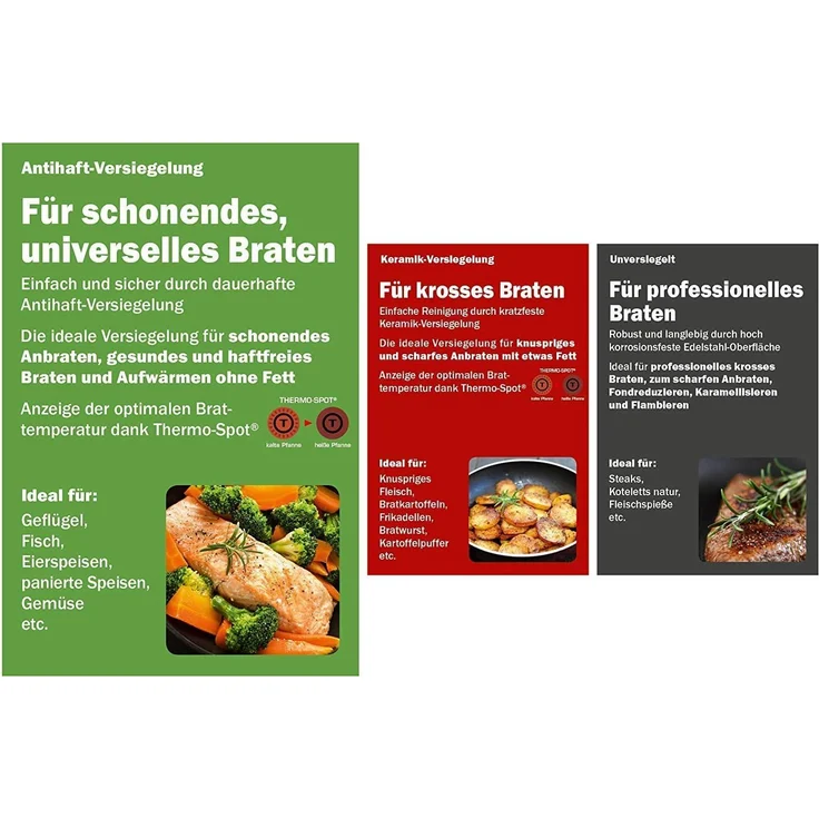 Tefal A704S3 Duetto 3-teiliges Bratpfannen-Set | 20,24 und 28 cm | integrierter Temperaturindikator | geeignet für alle Herdarten, auch für Induktionsherde | Edelstahl/Schwarz | 51,5 x 35,5 x 18 cm – Bild 6