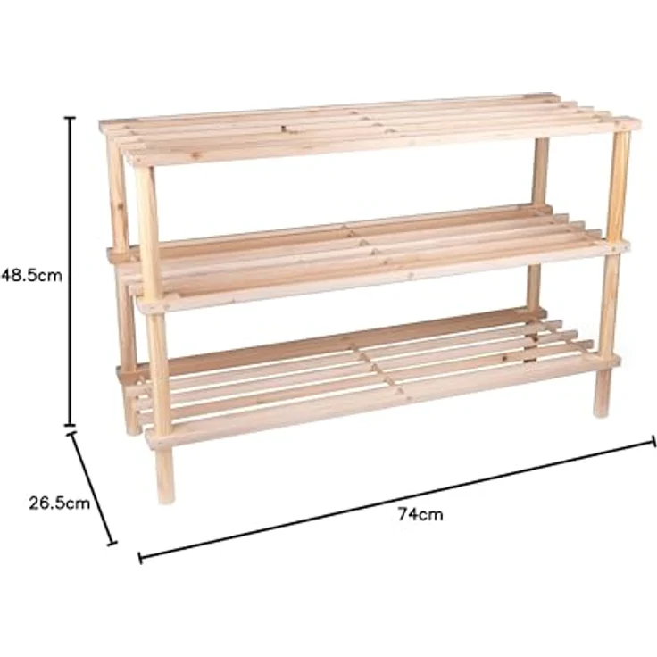 Alpina Schuhregal - Schuhablage 3-Lagen - Holz - 74 x 26 x 48,5 cm - Bis zu 10 Paar Schuhe – Bild 3