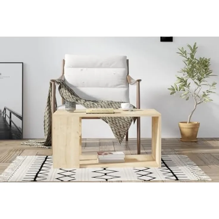 Hanah Home Modern Oak Coffee Table, 80 x 50 x 40 cm | 100% Melamine Coated Particle Board, 18 mm | Wall-Fixable, Extra Storage, Scandinavian Design