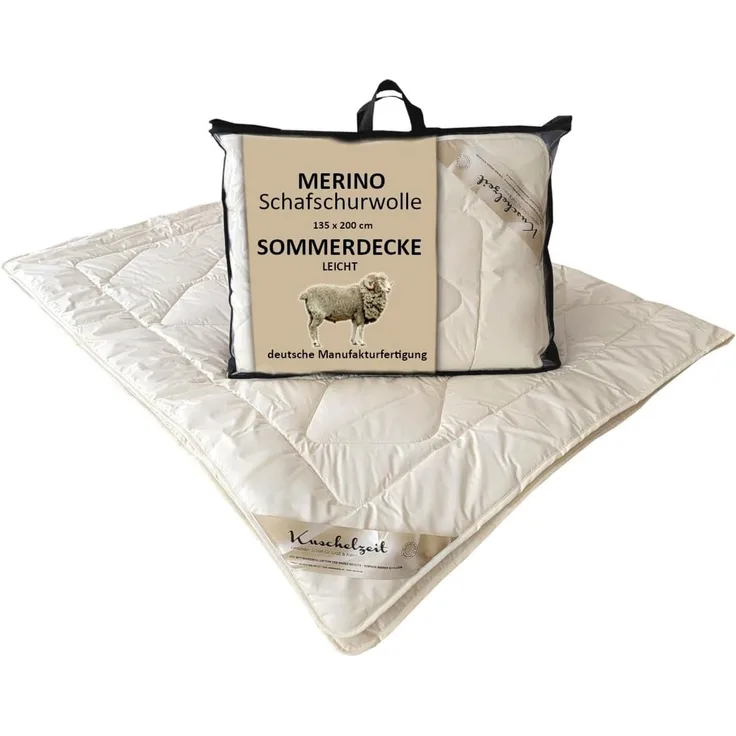Meivita Naturhaarbettdecke Merino Schafschurwolle Sommerdecke, Füllung: 100% Wolle, Bezug: 100% Baumwolle, Bettdecke Hergestellt in Deutschland
