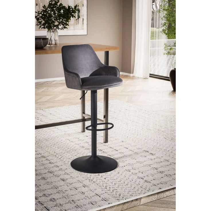 FineBuy Barhocker Samt Hocker mit Lehne 86 - 106 cm, Küchenhocker Höhenverstellbar Modern 100 kg, Barstuhl Tresenhocker mit Metall-Trompetenfuß, Bistrohocker Gepolstert mit Armlehne – Bild 2