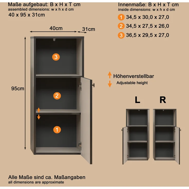 Badezimmer Kommode Bliss in grau 40 x 95 cm – Bild 7