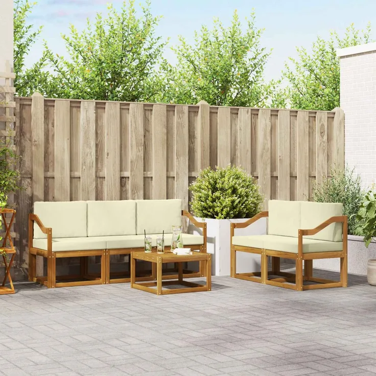 vidaXL Outdoor-Sofagarnitur mit Kissen 6 pcs Natur und Creme 3366023