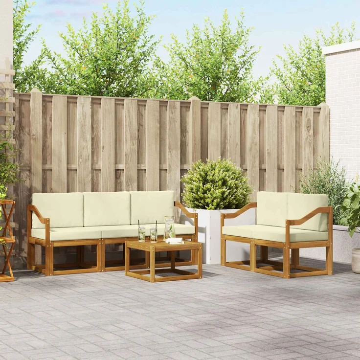 vidaXL Outdoor-Sofagarnitur mit Kissen 6 pcs Natur und Creme 3366023 – Bild 1