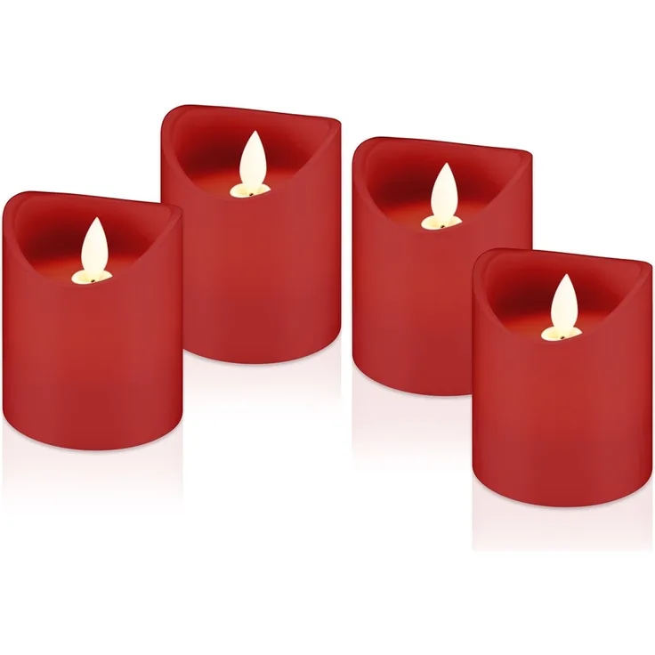 Pro Set of 4 LED real wax candles red - beautiful and
