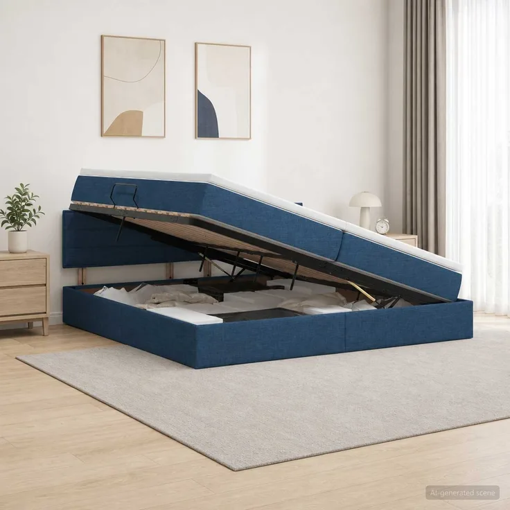 vidaXL Aufbewahrungsbett mit Matratze Blau 200 x 200 cm Samt 3458585